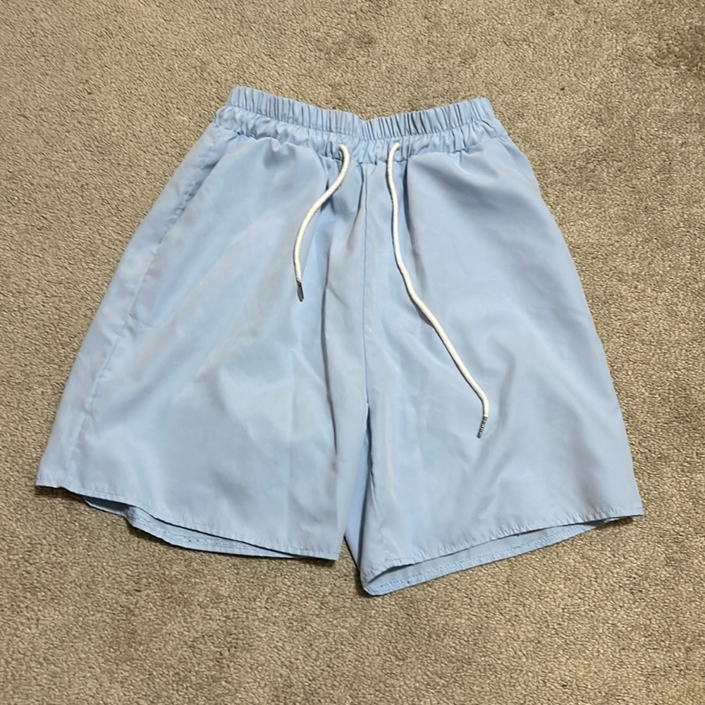 blue casual shorts 6' inseam baby blue tropical style